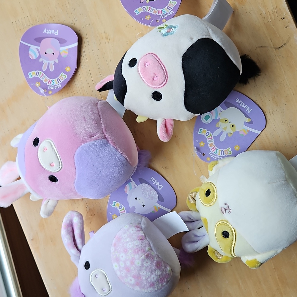 Four Mini Squishmallows Stuffed Animals Set - Pink, Purple, Black, White, Cream - Picture 10 of 11